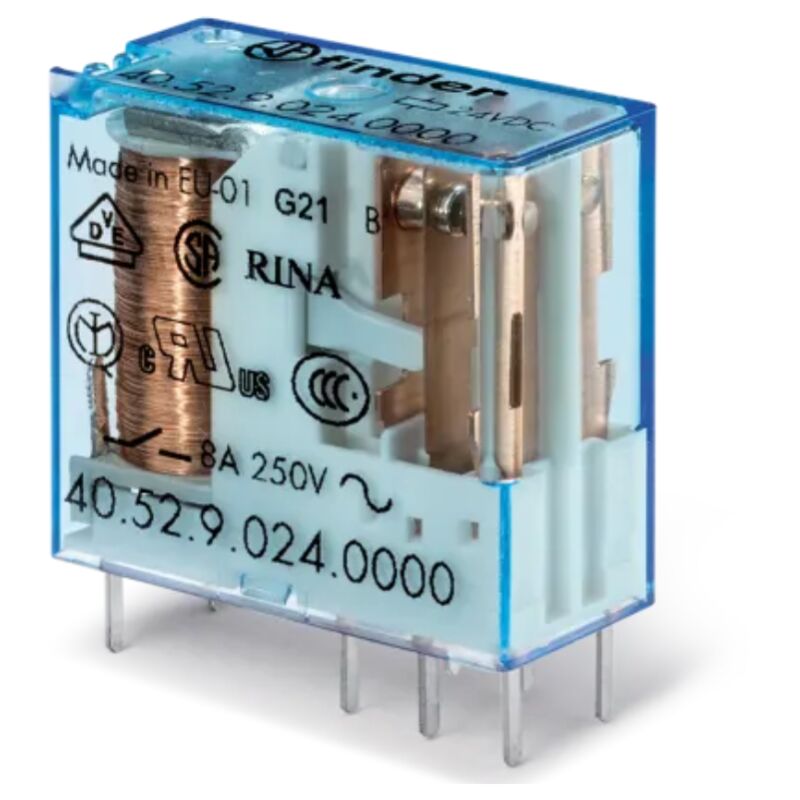 foto del prodotto relè di potenza, 18 vdc, dpdt, 8 a, foro passante (tht), serie 40.52 finder 40.52.9.018.0000