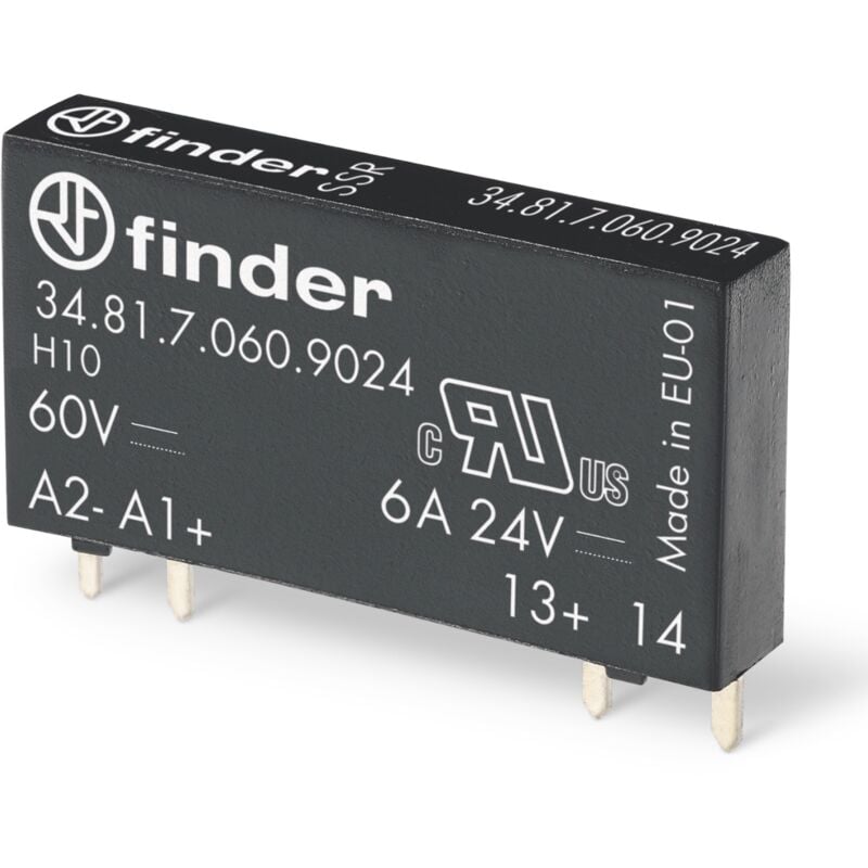 foto del prodotto rel slim a stato solido, 24vdc, spst no, 2 a, tensione di commutazione 240vac, foro passante tht , serie 34.81 finder 34.81.7.024.8240