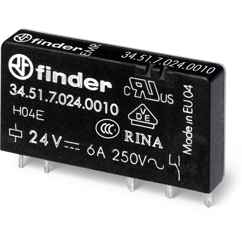 foto del prodotto relè slim elettromeccanico, 5 vdc, spdt, 6 a, foro passante tht , serie 34.51 finder 34.51.7.005.0010