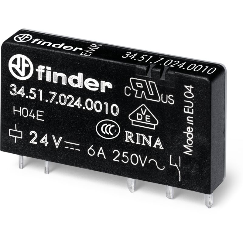 foto del prodotto relè slim elettromeccanico, 60 vdc, spdt, 6 a, foro passante (tht), serie 34.51 finder 34.51.7.060.0010