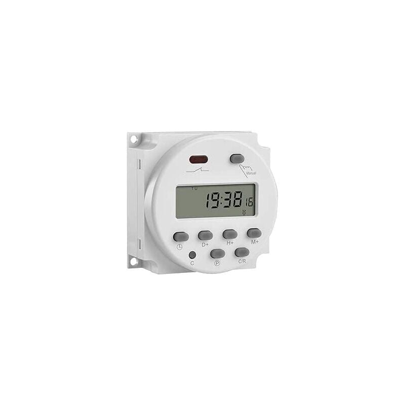 foto del prodotto relè timer settimanale digitale lcd mini da 12 v con interruttore di alimentazione e copertura impermeabile bianco