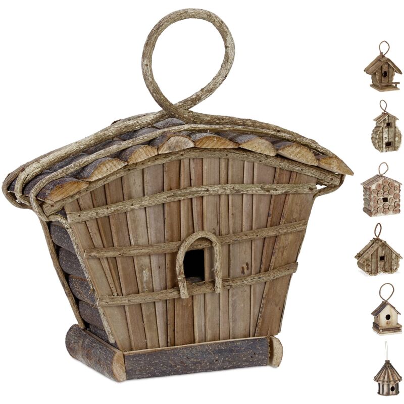 foto del prodotto reladays casetta per uccelli, da appendere, in legno non trattato, balcone, terrazza, giardino, hlp 29x27x11cm, naturale