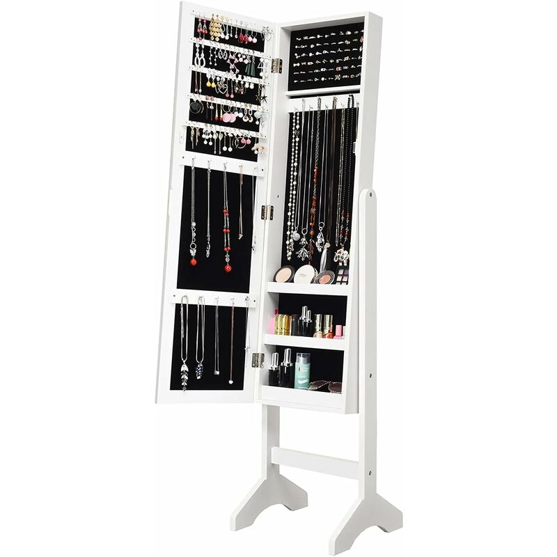 foto del prodotto relax4life 2 in 1 armadietto per gioielli con specchio figura intera, organizzatore per gioielli da terra per camera da letto, salotto e entrata,