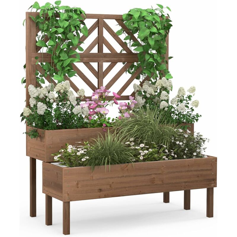foto del prodotto relax4life 2 in 1 letto rialzato a 2 livelli con foro di drenaggio, fioriera rialzata per piante rampicanti, fioriera per balcone e terrazza 109 x