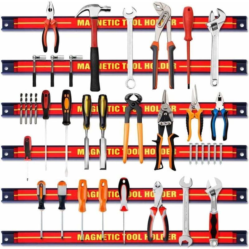 foto del prodotto relax4life 6 pezzi portautensili magnetico da parete, aste magnetiche per utensili ed attrezzi da muro, set 6 pezzi pannelli a barra a magneti per