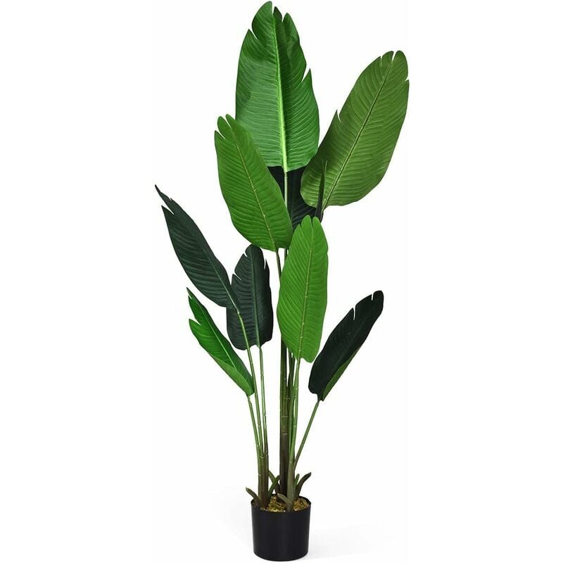 foto del prodotto relax4life albero artificiale con altezza 1,6 m, palma del viaggiatore realistica con foglie grandi, pianta finta con vaso portatile, pianta in