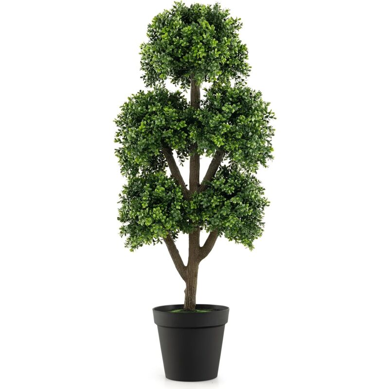 foto del prodotto relax4life albero artificiale topiario di bosso 115cm, piante finte da esterno con 5 sfere in vaso, pianta decorativa verde per casa, ufficio e
