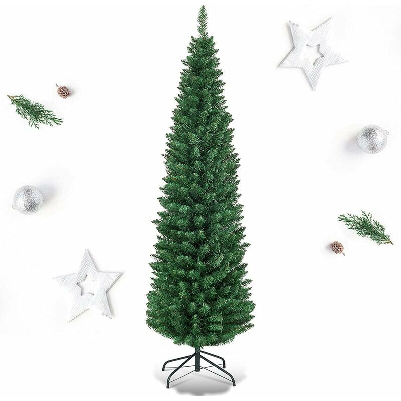foto del prodotto relax4life albero di natale slim 150 180 210 240 cm, stretto e alto, rami folti in pvc, base in metallo pieghevole in ferro,albero natale