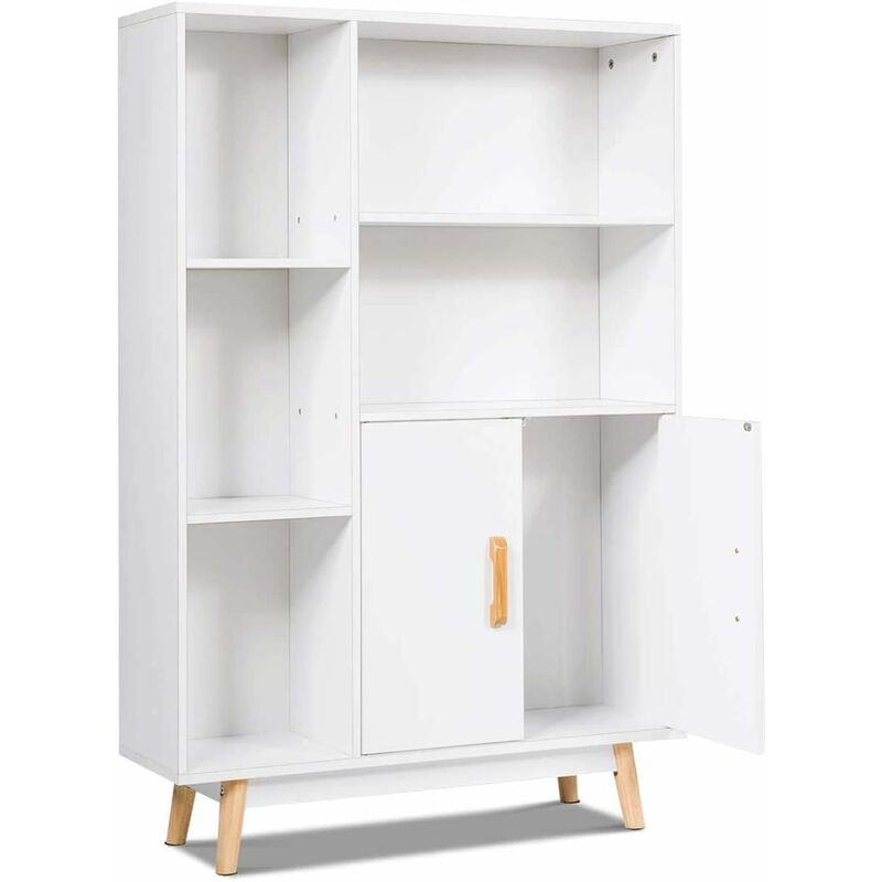 foto del prodotto relax4life armadietto a 3 ripiani con 5 cubi e 2 ante, mobiletto con gambe in legno massello, espositore elegante e moderno, per soggiorno, camera