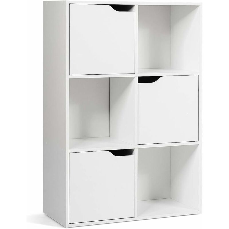 foto del prodotto relax4life armadietto a 3 ripiani con 6 cubi portaoggetti con ante, mobiletto in legno per soggiorno, espositore per libri, giocatoli e piante con