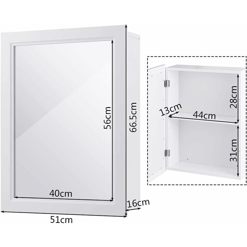 foto del prodotto relax4life armadietto a specchio da parete per bagno, armadietto pensile con anta a specchio, 2 ripiani interni con altezza regolabili a 3 livelli,