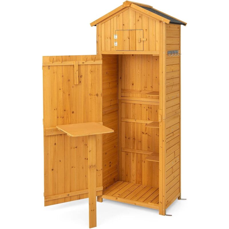 foto del prodotto relax4life armadietto da esterno in legno capanno cassetta da giardino con tetto antipioggia, 4 ripiani rimovibili, 2 porte, 2 mini chiavistelli