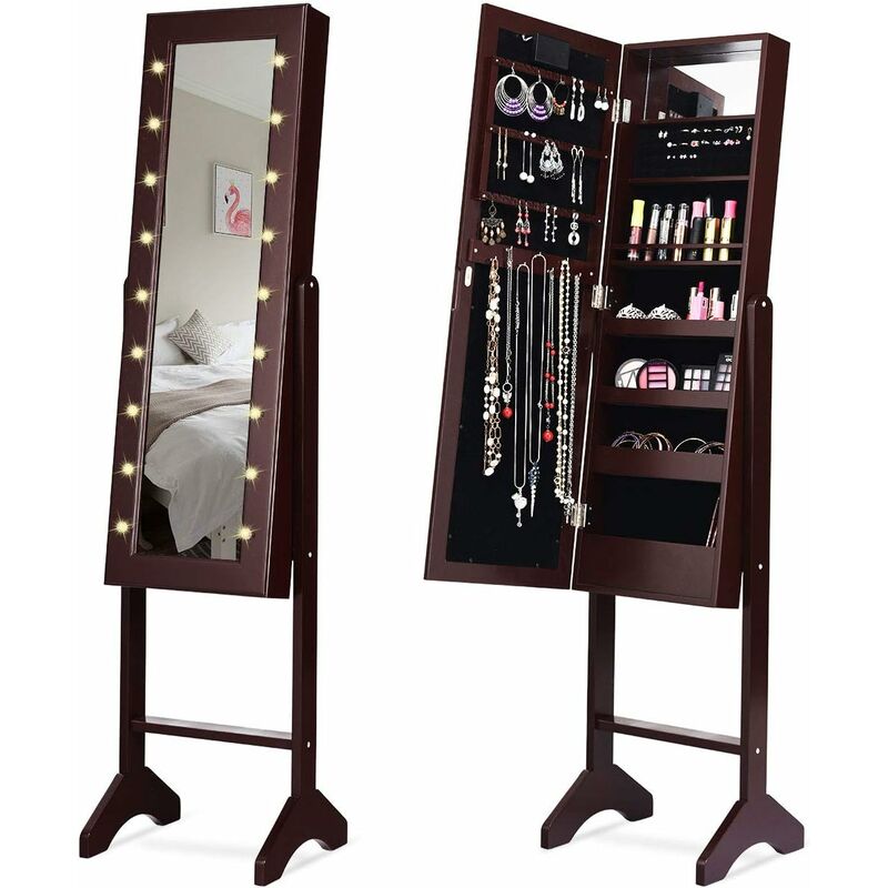 foto del prodotto relax4life armadietto portagioie con specchio, specchiera portagioie, specchio a figura intera, organizer trucchi, organizzatore per gioielli,