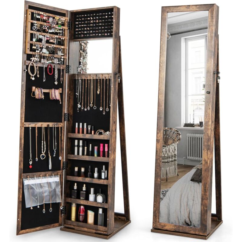 foto del prodotto relax4life armadietto portagioie da terra, armadio per gioielli con specchio a figura intera, specchiera organizatore per camera da letto, 38 x 38