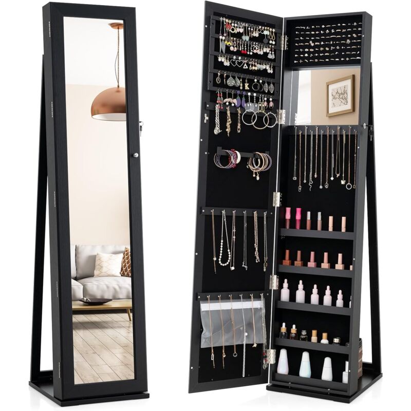 foto del prodotto relax4life armadietto portagioie da terra, armadio per gioielli con specchio a figura intera, specchiera organizatore per camera da letto, 38 x 38