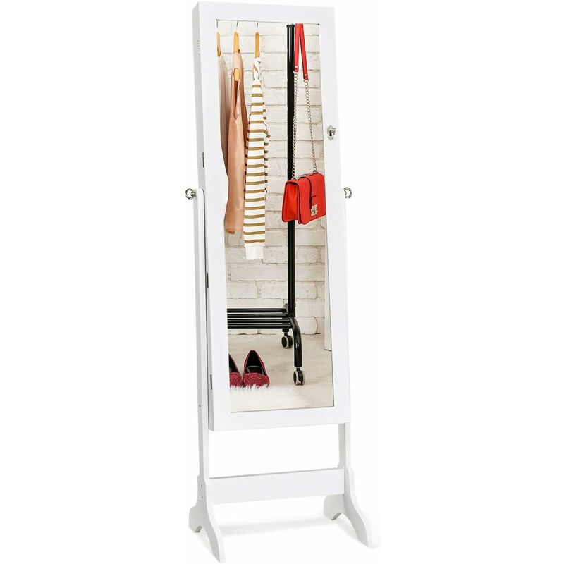 foto del prodotto relax4life armadietto portagioie da terra con supporto, organizer a scomparti per gioielli e accessori, anta con specchio nitido, armadietto