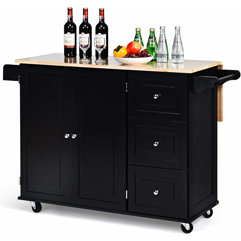 foto del prodotto relax4life carrello da cucina grande portaoggetti con ruote scorrevoli con freni a pedali, carrello di servizio in legno verniciato con armadietto e