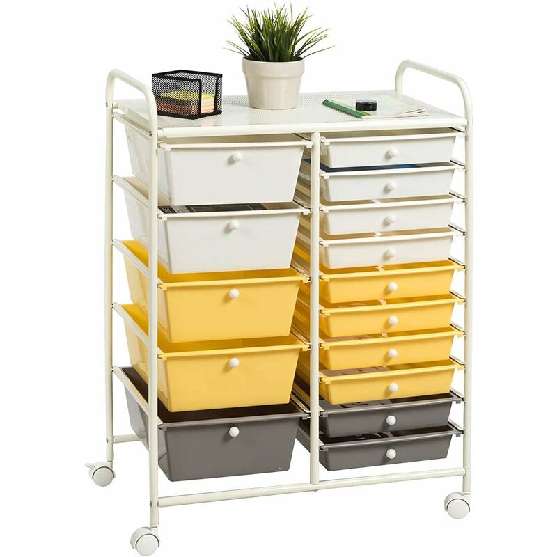 foto del prodotto relax4life carrello portaoggetti con 15 cassetti, cassettiera alta con 4 ruote universali, armadietto mobile e salvaspazio di grande capacit ,