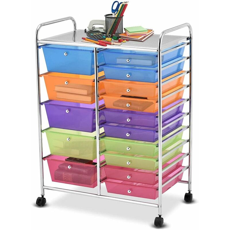 foto del prodotto relax4life carrello portaoggetti con 15 cassetti, cassettiera alta con 4 ruote universali, armadietto mobile e salvaspazio di grande capacit ,