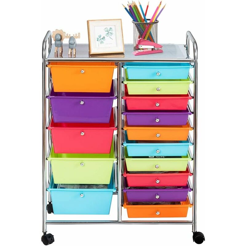foto del prodotto relax4life carrello portaoggetti con 15 cassetti, cassettiera alta con 4 ruote universali, armadietto mobile e salvaspazio di grande capacit ,