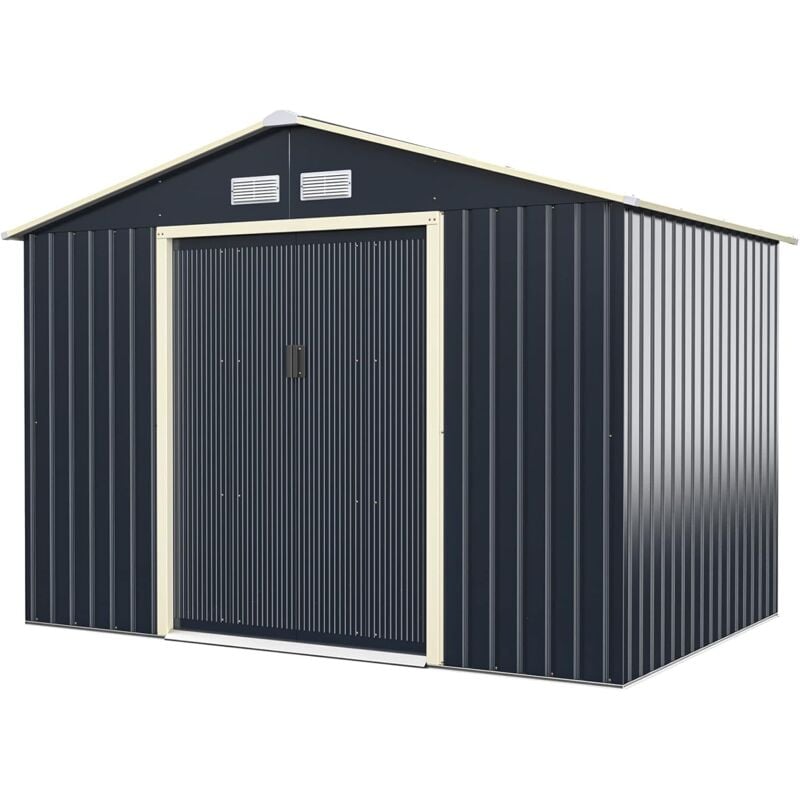 foto del prodotto relax4life casetta da giardino per attrezzi 227,5 x191x202cm, capanno in lamiera dacciaio con tetto inclinato, ripostiglio per attrezzi con porte