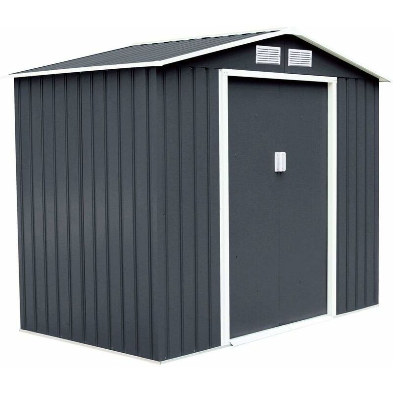 foto del prodotto relax4life casetta da giardino per attrezzi 277 x 191 x 192 cm con base in metallo, capanno in lamiera dacciaio con tetto inclinato, ripostiglio