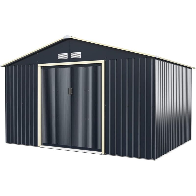 foto del prodotto relax4life casetta da giardino per attrezzi, 330 x 245 x 210 cm in lamiera dacciaio con tetto inclinato, ripostiglio per attrezzi con porte