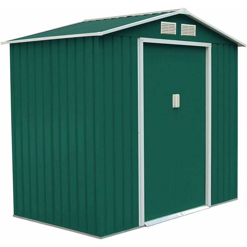 foto del prodotto relax4life casetta da giardino per attrezzi, capanno in lamiera dacciaio con tetto inclinato, ripostiglio per attrezzi con porte scorrevoli per