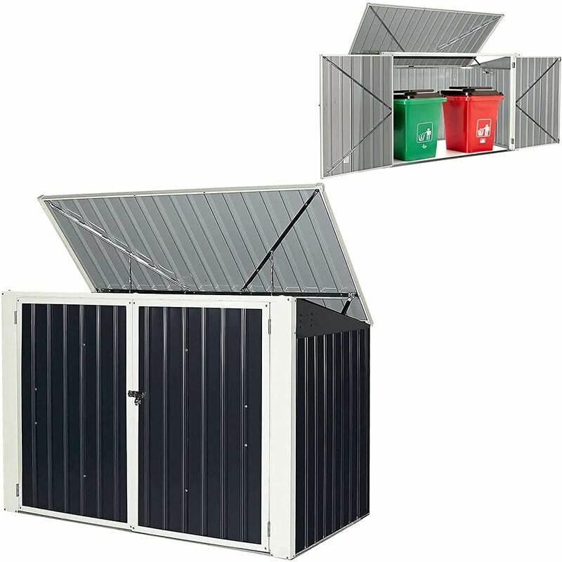 foto del prodotto relax4life casetta da giardino per attrezzi in lamiera dacciaio con tetto apribile e inclinato, porte scorrevoli per giardino, cortile 172 x 100 x