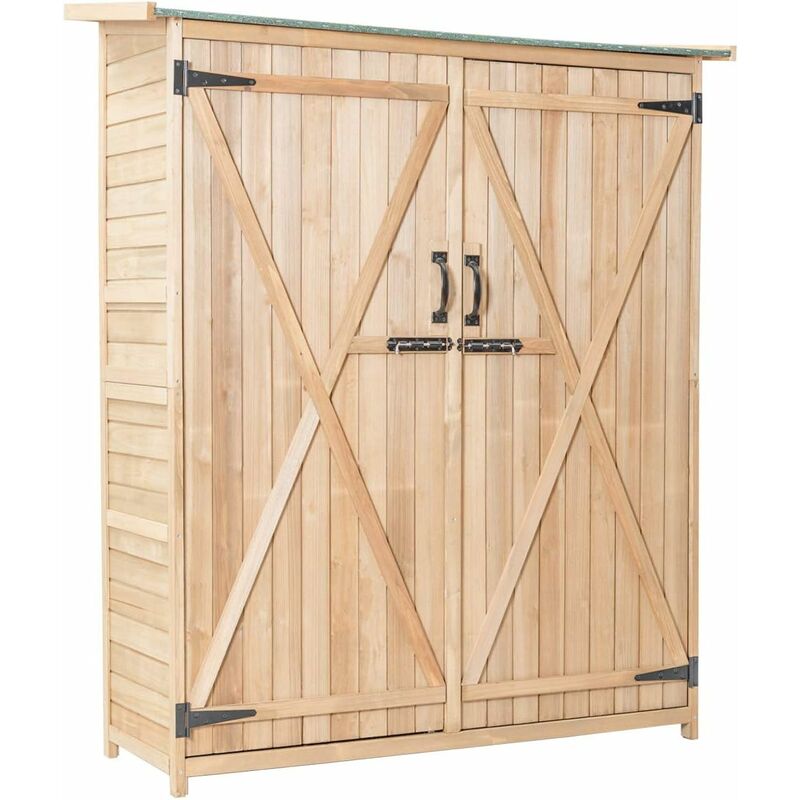 foto del prodotto relax4life casetta per attrezzi 140 50 162 cm, casetta per attrezzi da 1,1 m con 3 ripiani e porte con serratura, casetta da giardino in legno di