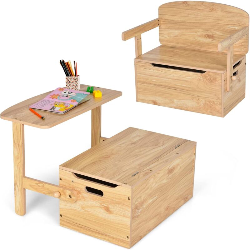 foto del prodotto relax4life cassapanca contenitore trasformabile 3 in 1 in legno con scatola portaoggetti, tavolo e sedie, scatola dei giocattoli per bambini adatta