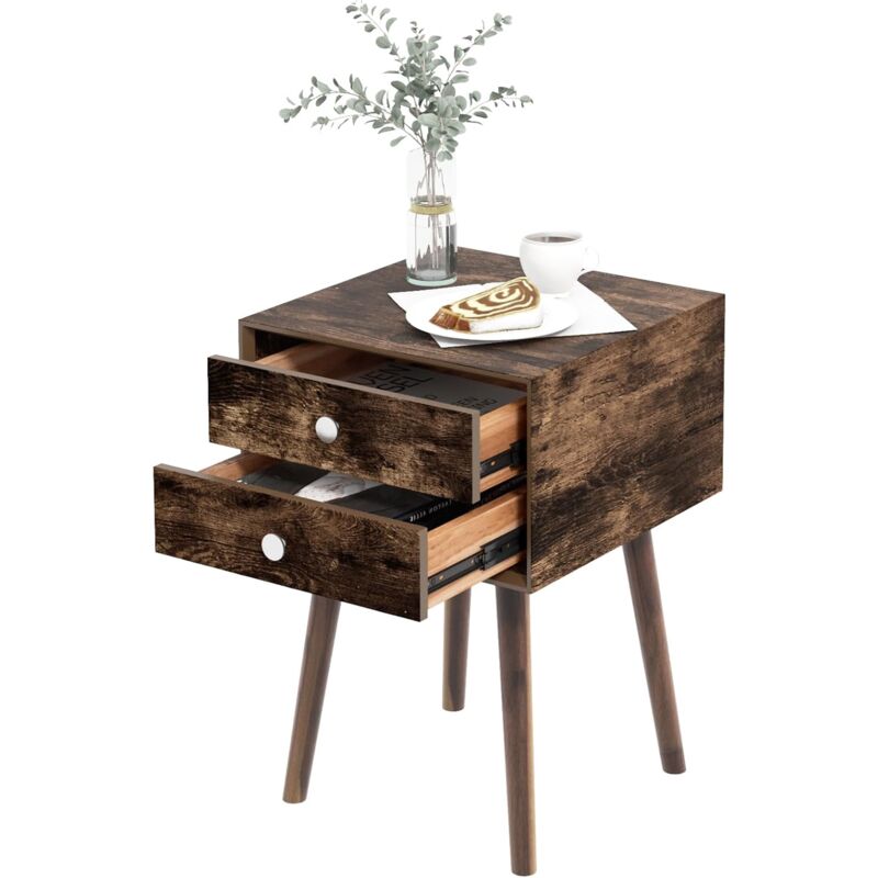 foto del prodotto relax4life comodino camera da letto, comodino piccolo con 2 cassetti, tavolino da divano in legno, mobiletto per soggiorno, 40 x 40 x 59,5 cm