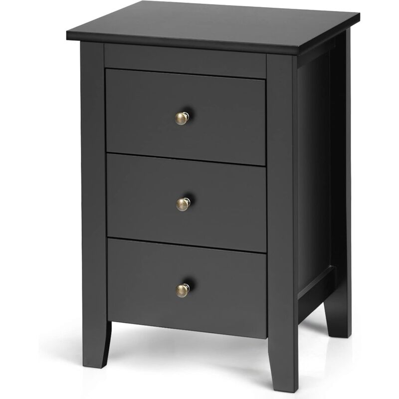 foto del prodotto relax4life comodino camera da letto, comodino piccolo con 3 cassetti, cassettiera in legno, mobiletto per soggiorno ufficio 46 x 37 x 65 cm, nero,