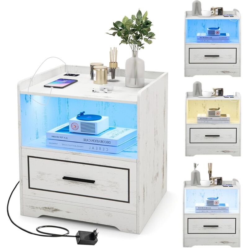 foto del prodotto relax4life comodino con luci a led e stazione di ricarica, porte usb e type c, luci a colori variabili, comodino moderno per camera da letto,