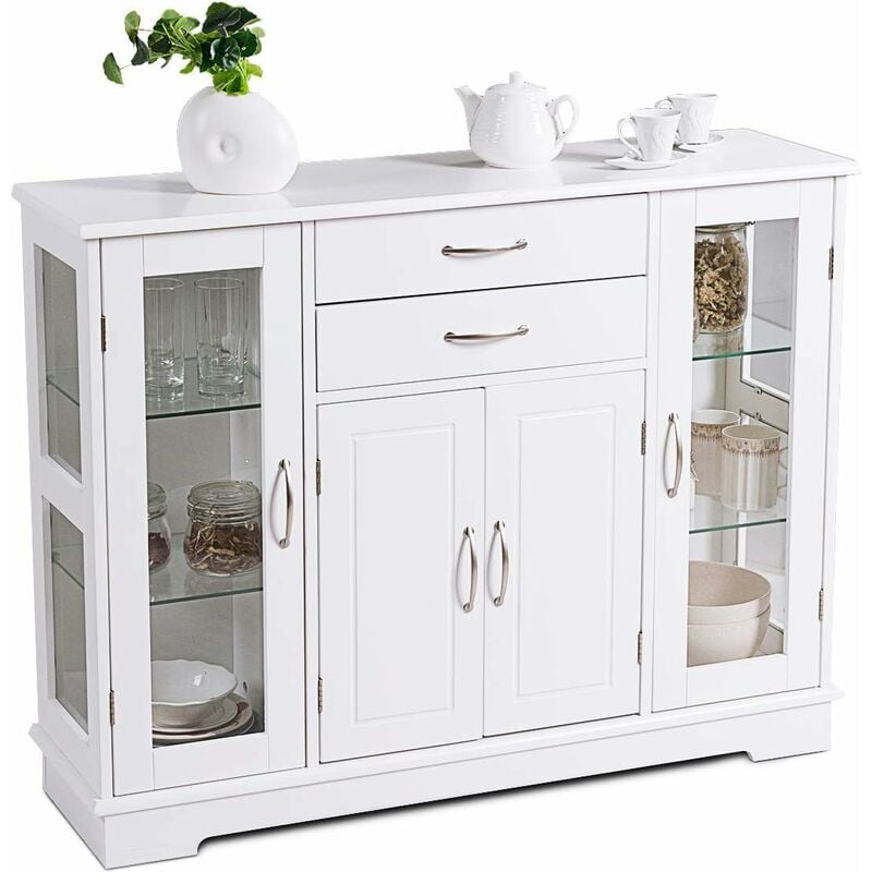 foto del prodotto relax4life credenza con vetrina decorativa a 2 ante, 2 cassetti e 1 armadietto a 2 livelli con porte richiudibili, com in legno robusto con