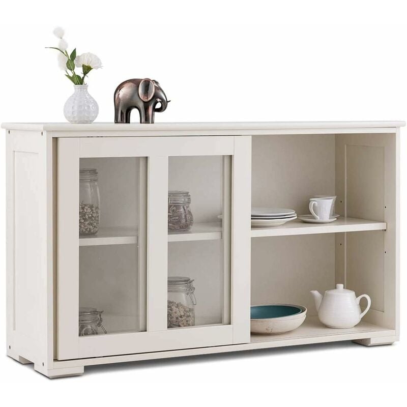 foto del prodotto relax4life credenza in legno e vetro con 2 ante scorrevoli, armadietto da cucina con ripiano regolabile, mobile multiuso per tv da salotto,
