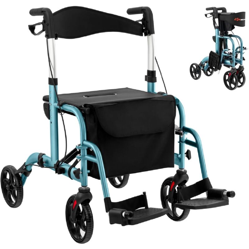 foto del prodotto relax4life deambulatore per anziani con 4 ruote e seduta, portata max 136kg, deambulatore pieghevole in alluminio ultraleggero con dispositivo