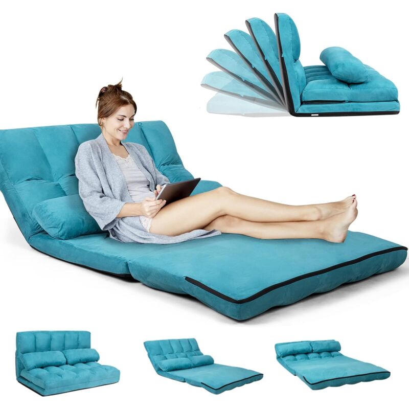 foto del prodotto relax4life divano 2 posti trasformabile in letto con 2 cuscini da pavimento, design pieghevole e salvaspazio e schienale regolabile in 6 livelli