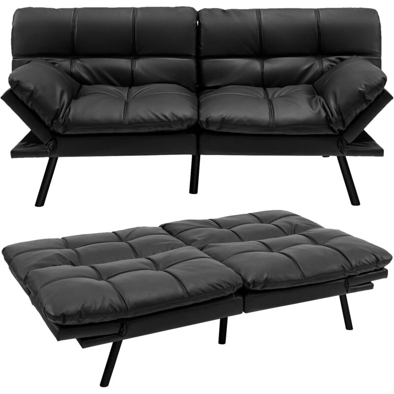 foto del prodotto relax4life divano futon letto, divano futon convertibile in pelle sintetica con schienale e braccioli regolabili, gambe in metallo, schienale