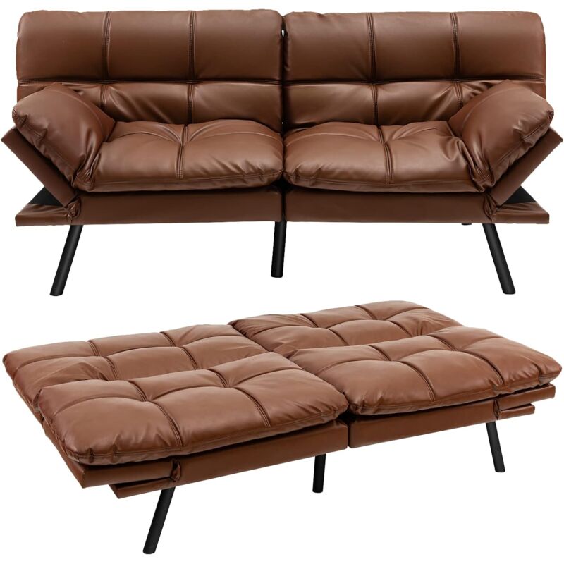 foto del prodotto relax4life divano futon letto, divano futon convertibile in pelle sintetica con schienale e braccioli regolabili, gambe in metallo, schienale