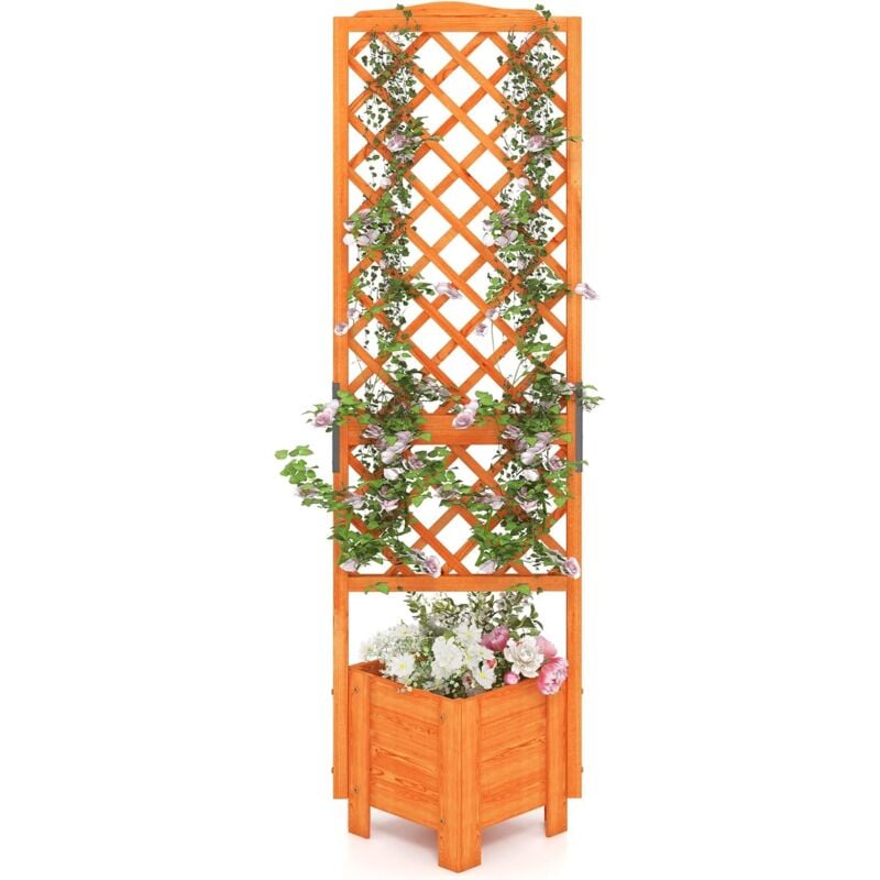 foto del prodotto relax4life fioriera da esterno in legno, aiuola rettangolare con grigliato e drenaggio, porta piante di fiori e rampicanti per