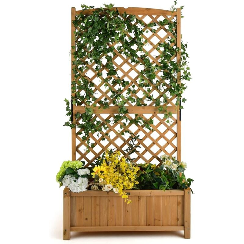 foto del prodotto relax4life fioriera da esterno in legno, aiuola rialzata con grigliato e drenaggio, porta vasi di fiori e rampicanti per giardino balcone terrazza