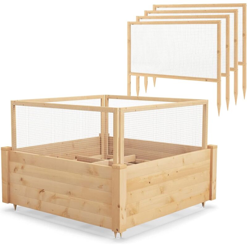 foto del prodotto relax4life fioriera rialzata con recinto metallico a 4 lati, letto da giardino in legno senza base per balcone, giardino e terrazza modello 3 