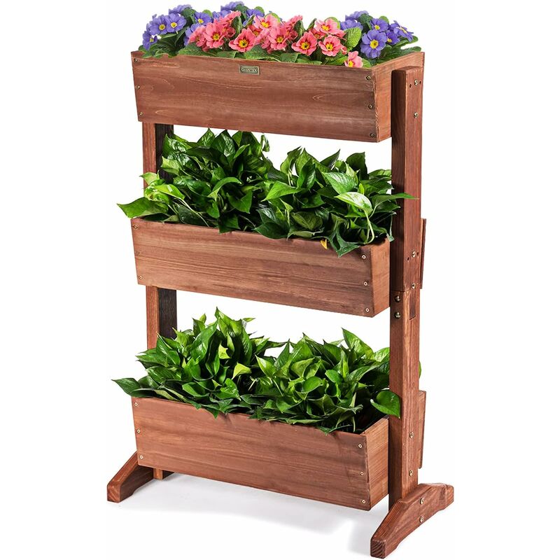 foto del prodotto relax4life fioriera verticale in legno a 3 livelli, 3 vasi da fiori con angolo di inclinazione regolabile, fioriera da giardino a 3 livelli con