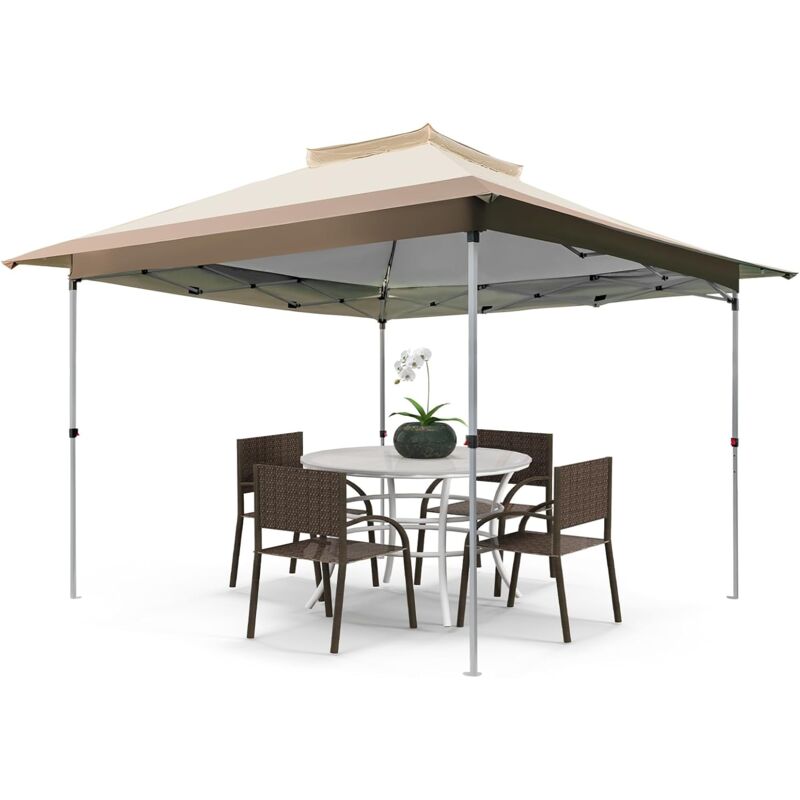 foto del prodotto relax4life gazebo da giardino 3,6x3,6m, padiglione da giardino con doppio tetto e struttura in metallo, padiglione pieghevole e regolabile in