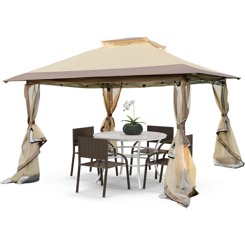 foto del prodotto relax4life gazebo da giardino 3,6x3,6m, padiglione da giardino con zanzariera e doppio tetto e struttura in metallo, padiglione pieghevole