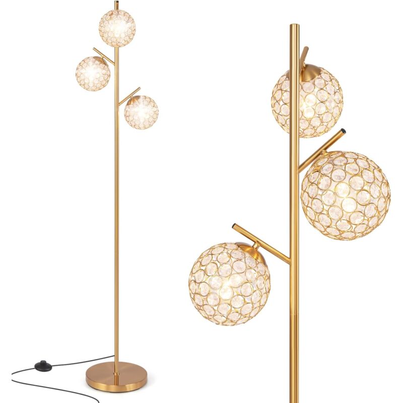 foto del prodotto relax4life lampada da terra, 169 cm lampada con 3 paralumi in cristallo acrilico, base robusta ed interruttore a pedale, lampada ad albero per