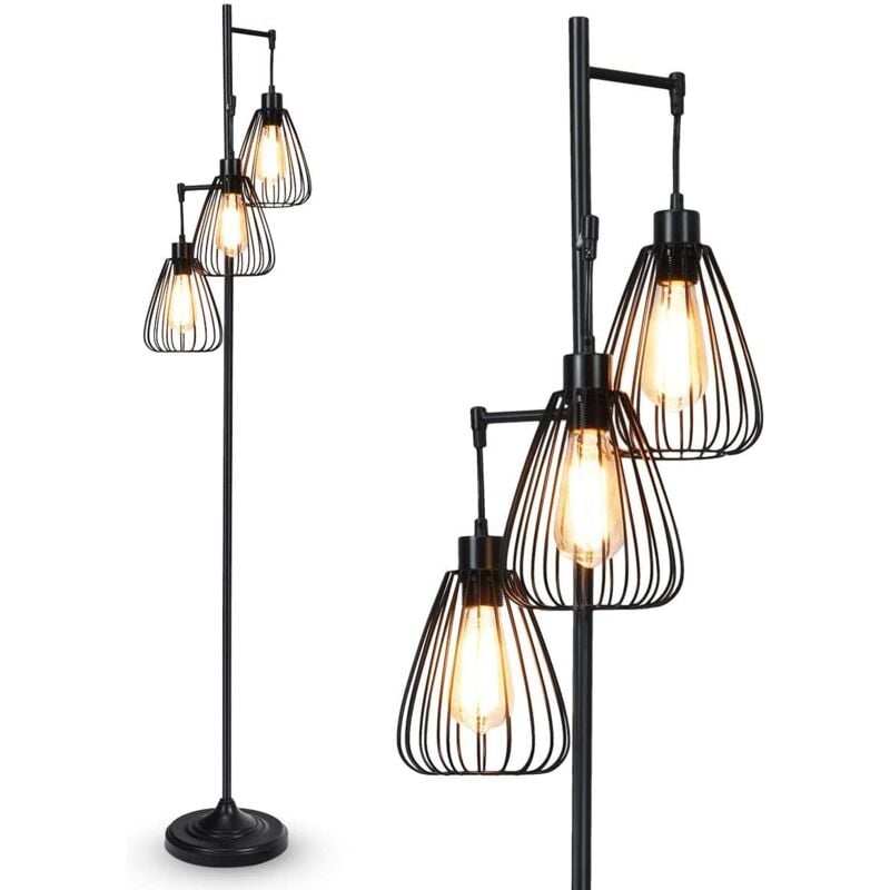 foto del prodotto relax4life lampada da terra con 3 portalampada, piantana da terra vintage industriale con altezza 170cm, interrutore a pedale, per soggiorno e