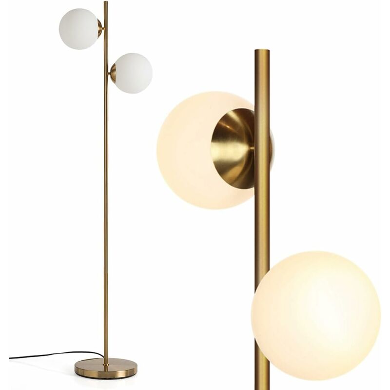 foto del prodotto relax4life lampada da terra soggiorno in metallo con 2 lampadine da 6 w, attacco e27, paralume, lampada led camera da letto con interruttore a