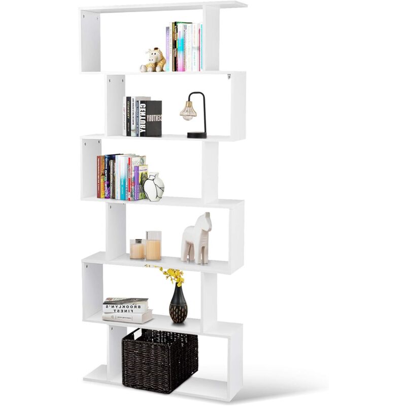 foto del prodotto relax4life libreria in legno, con 6 livelli, a forma di s, fino a 90 kg bianco 